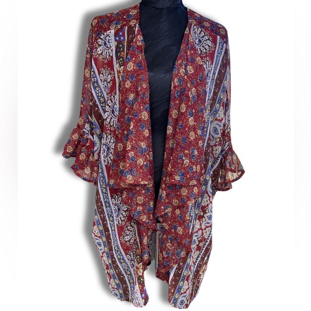 Umgee Kimono- Red Floral Ruffle - Poetcore